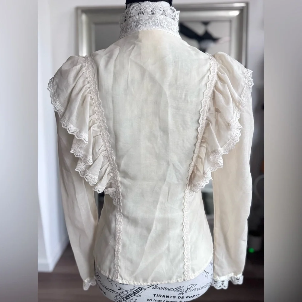 Vintage 70s 80s Gunne Sax Jessica Gunnies Lace Blouse Victorian Cottage Prairie - Picture 3 of 12